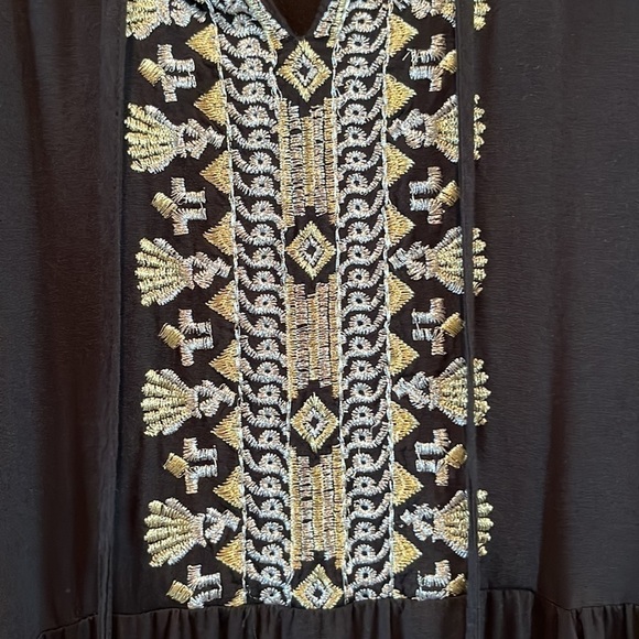 Beautiful boho Rachel Zoe black tired midi dress with metallic embroidery Small - Picture 3 of 16